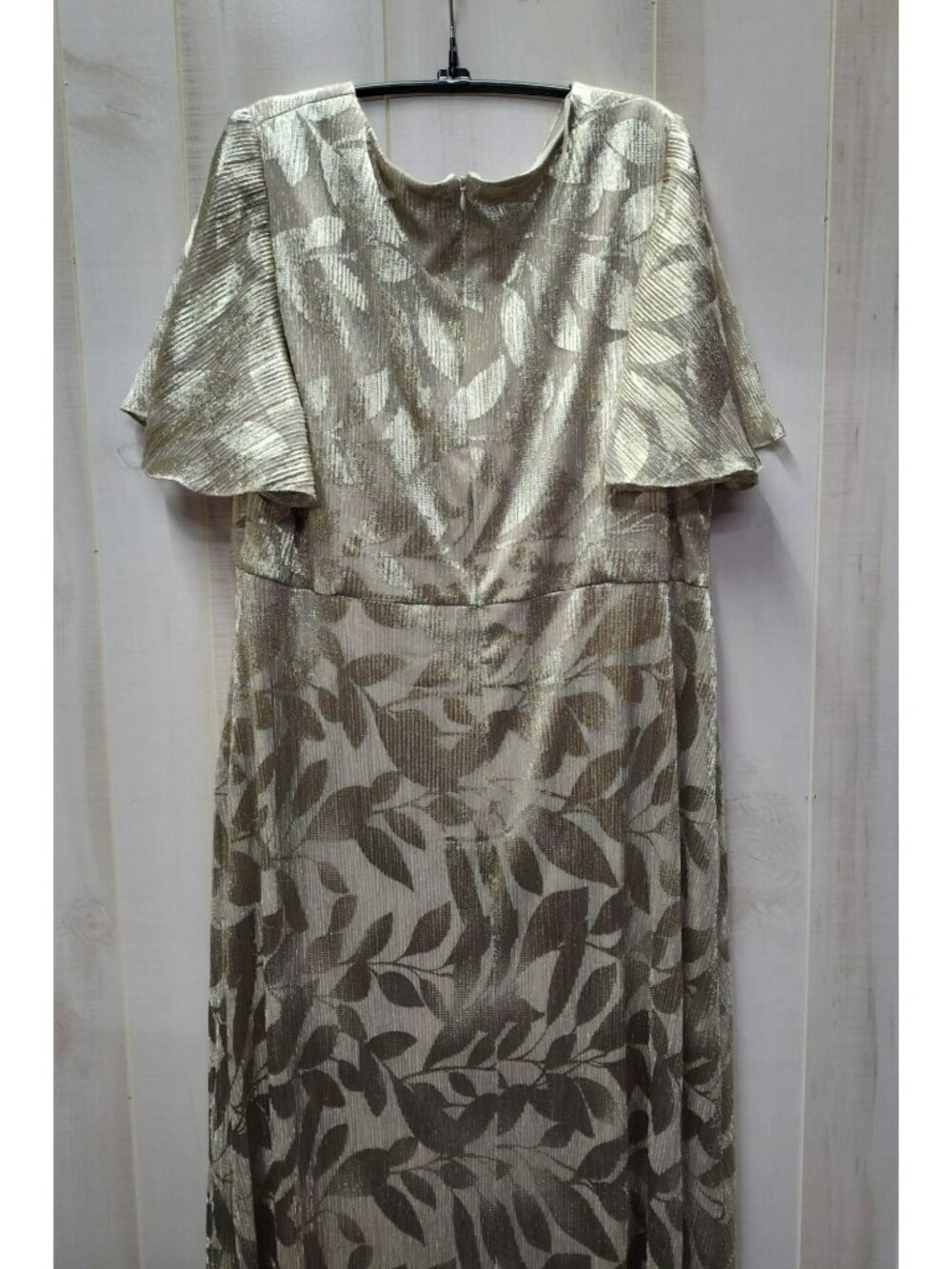 Adrianna Papell Champagne Gold Foil Leaf V-Neck Surplice Draped Gown, Size 20W - Picture 8 of 14